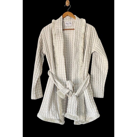 Daniela Corte Waffle Open Front Cardigan Size Medium Tie Waist Metallic USA Knit - Picture 5 of 8